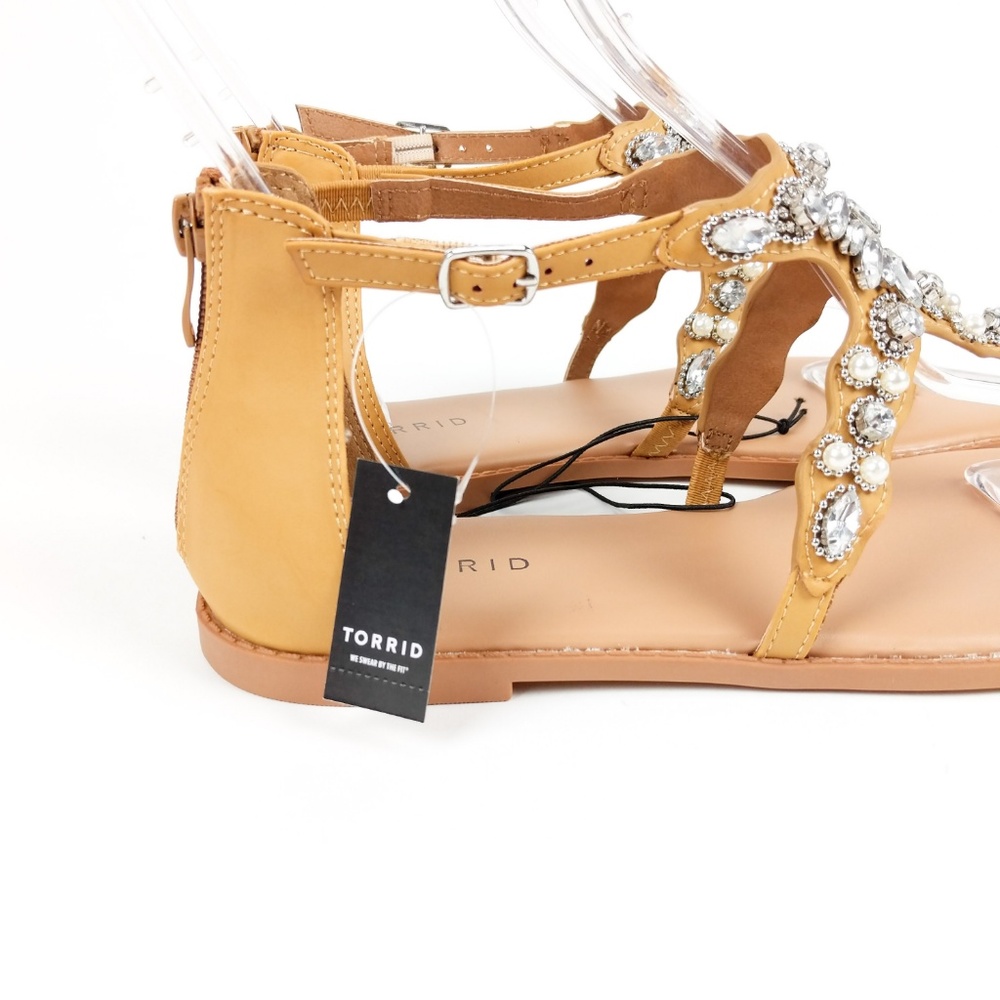 Torrid Tan Faux Leather Rhinestone Sandal T-Strap - Picture 8 of 8